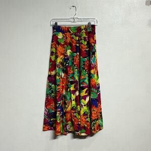 Clio Black Tropical Vintage Midi Skirt Sz M